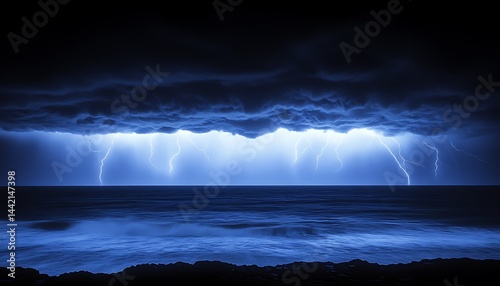 Dramatic lightning storm over ocean