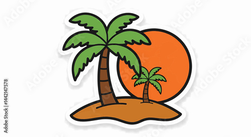 Two succulent palm trees with dark edges and white dots. Both are set against a curved, light brown background with dark edges and white dots. The view is clear and directional. Vector Illustration
