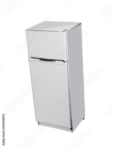 White fridge isolated on transparent layered background.