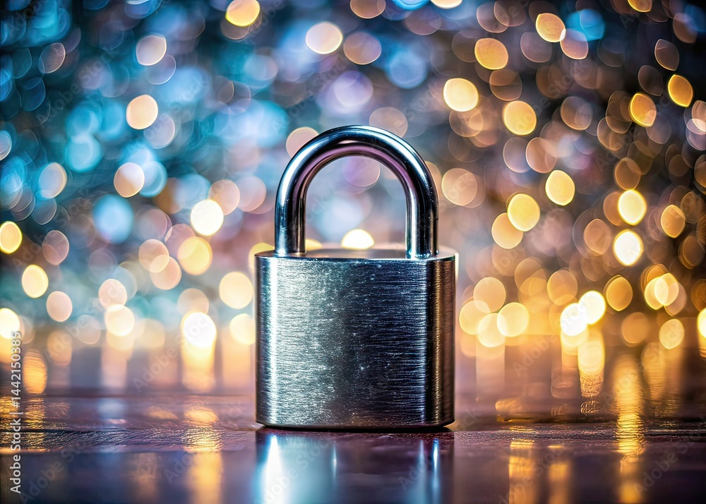 Isolated Silver Metal Padlock with Copy Space - AI Photo