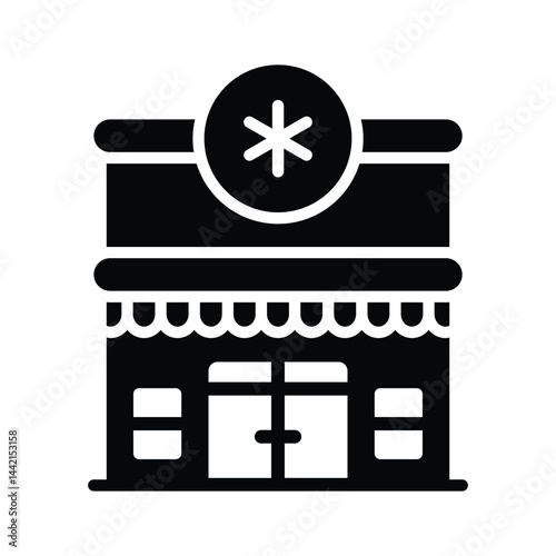 Well crafted glyph style icon showing pharmacy building