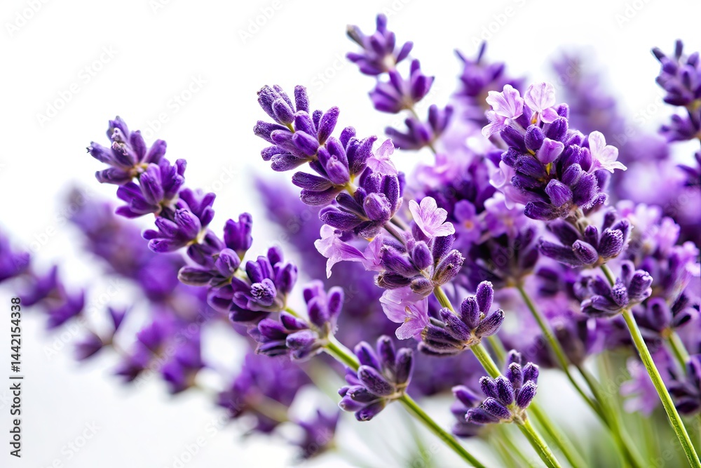 Macro Lavender Flowers Isolated White Background AI Photo
