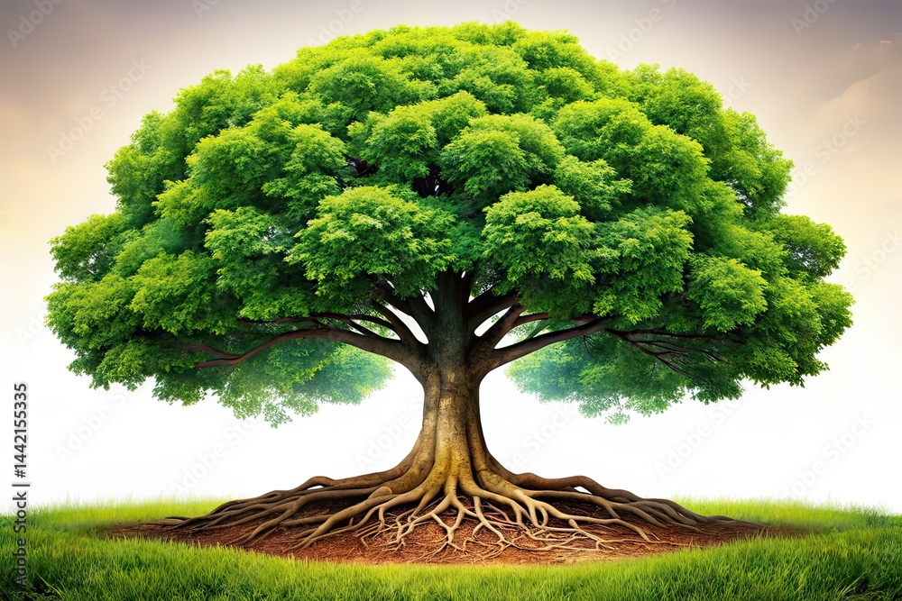 Majestic Tree Isolated with Strong Roots - Nature Photography