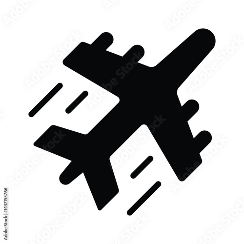 A well designed glyph style icon showing flying plane