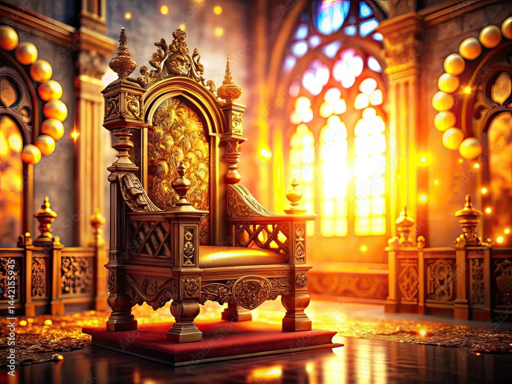 Medieval Throne Room Bokeh, Royal Chamber, Fantasy Interior, Art Deco, Vintage, Gothic, Luxury, Architecture, Historical, Digital Painting