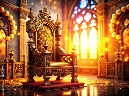 Obraz na płótnie Medieval Throne Room Bokeh, Royal Chamber, Fantasy Interior, Art Deco, Vintage, Gothic, Luxury, Architecture, Historical, Digital Painting w salonie