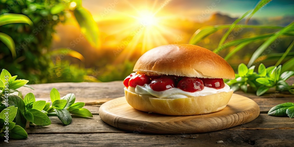 Mexican Bread with Strawberry Jam and Vanilla Cream - Landscape Photography