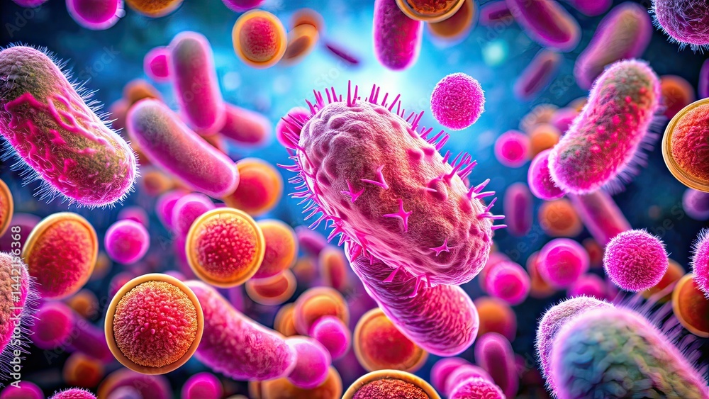 Microbiology Close-up: Bacterium with Pink Circles