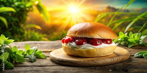 Obraz na płótnie Mexican Bread with Strawberry Jam and Vanilla Cream - Landscape Photography w salonie