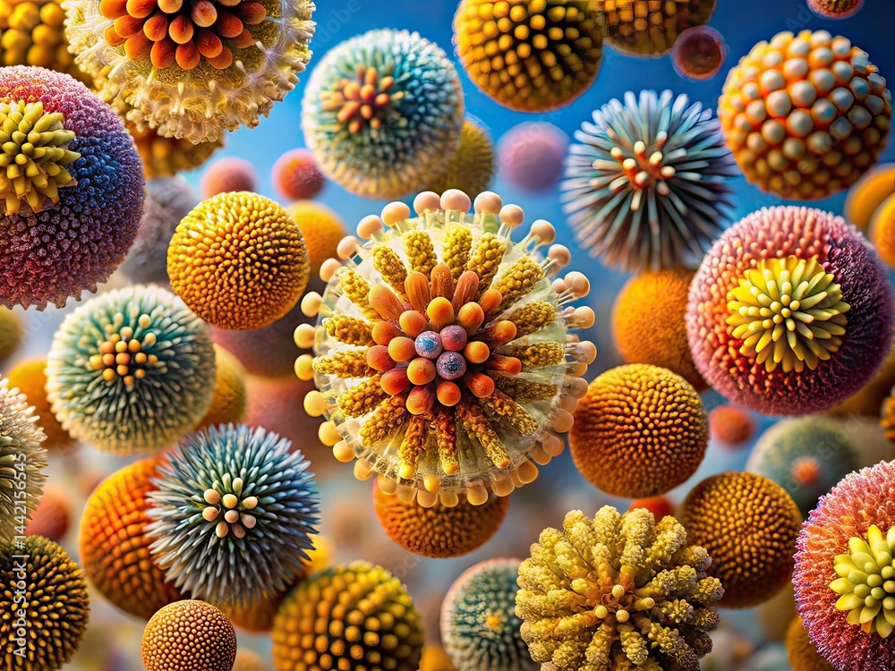 Microscopic Pollen Grains Double Exposure - Vibrant Abstract Art