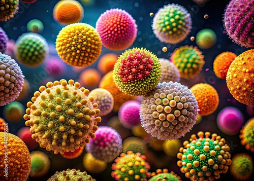 Obraz na płótnie Microscopic Pollen Grains Bokeh, Detailed Close-up, Vibrant Colors w salonie