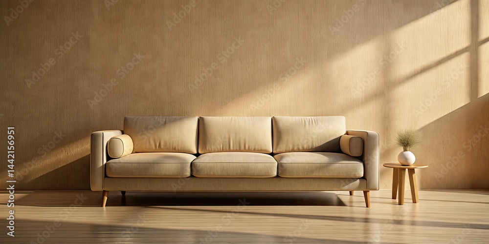Minimalist Beige Sofa Macro, Beige Wall Background, Abstract Photography, Modern Interior