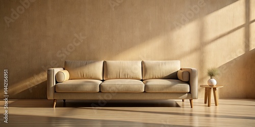 Obraz na płótnie Minimalist Beige Sofa Macro, Beige Wall Background, Abstract Photography, Modern Interior w salonie