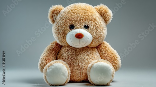 a plush teddy bear on a white isolated background, soft and cuddly