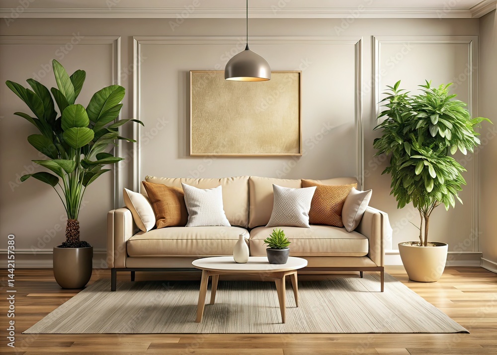 Minimalist Cozy Living Room Mockup with Fig Plant
