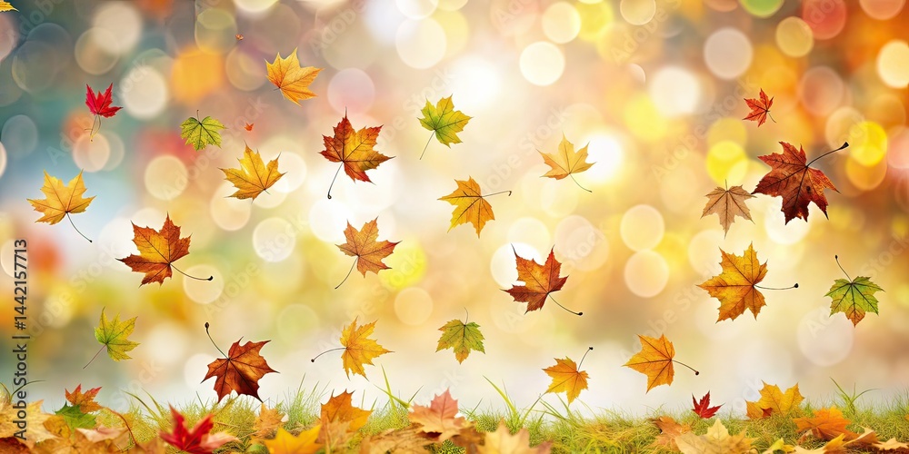Minimalist Falling Leaves Bokeh Art, Autumnal Pattern, Line Art
