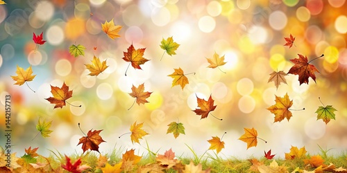 Obraz na płótnie Minimalist Falling Leaves Bokeh Art, Autumnal Pattern, Line Art w salonie