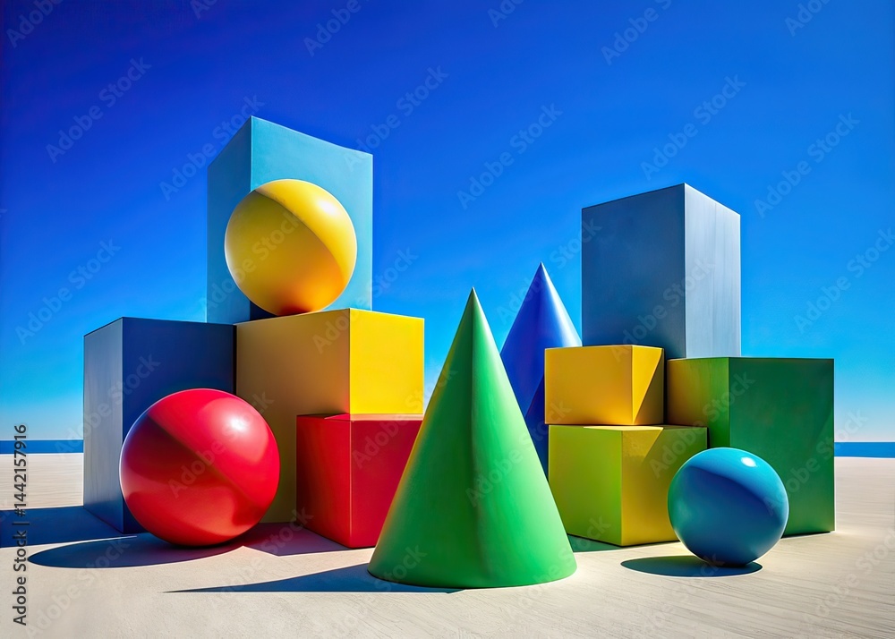 Minimalist Geometric Shapes Blue Sky Photography AI Art, Abstract Shapes, Geometric Design, Sky Background, Modern Photography, Geometric Shapes, Blue Sky, Minimalist, Abstract, Photography, AI Gener