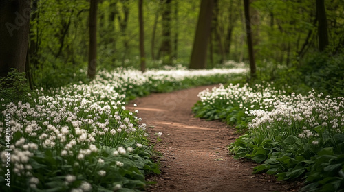 Obraz na płótnie Idyllic pathway through a blossoming forest landscape offering serenity w salonie