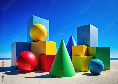 Obraz na płótnie Minimalist Geometric Shapes Blue Sky Photography AI Art, Abstract Shapes, Geometric Design, Sky Background, Modern Photography, Geometric Shapes, Blue Sky, Minimalist, Abstract, Photography, AI Gener w salonie