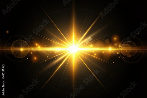 Obraz na płótnie Minimalist Gold Lens Flare Horizontal Black Background AI Photo w salonie