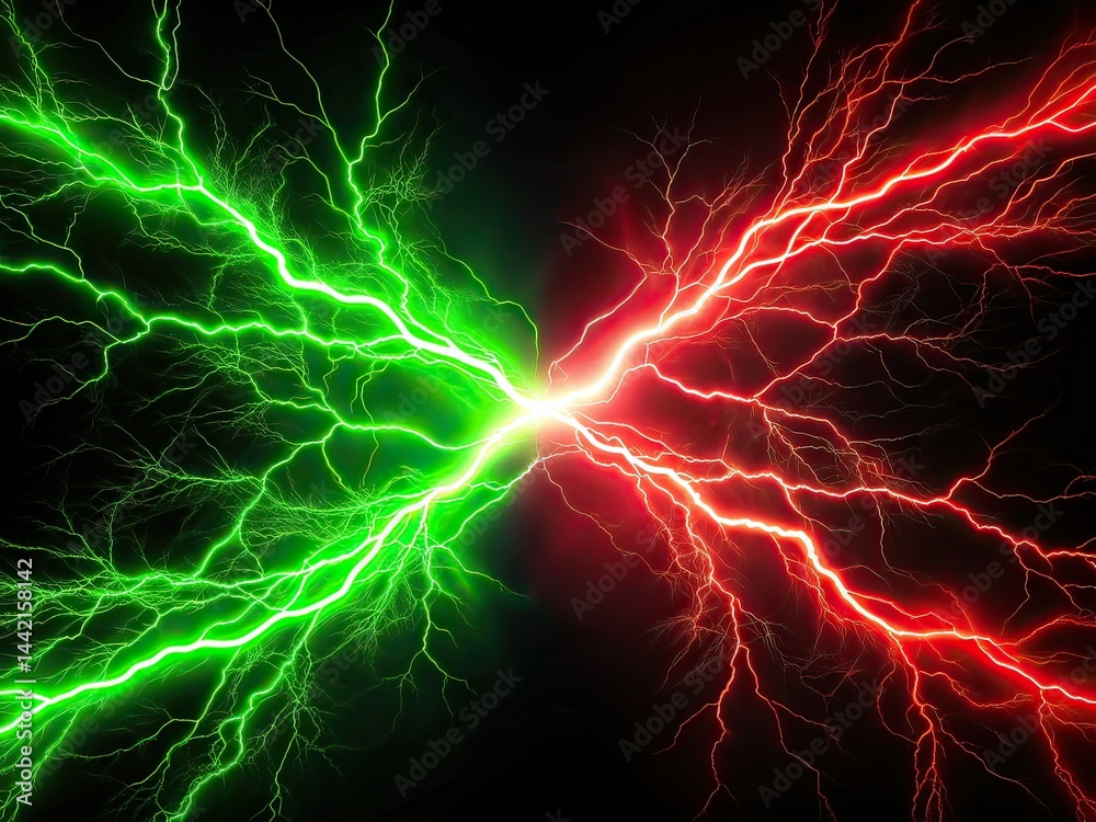Minimalist Green Red Lightning Battle Photography AI Art