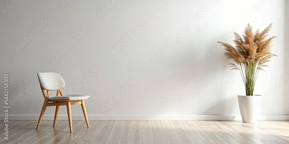 Minimalist Interior, Single Chair, Dried Flowers, AI Photo