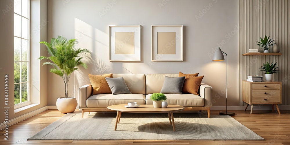 Minimalist Living Room - Blank Artwork, Beige Sofa