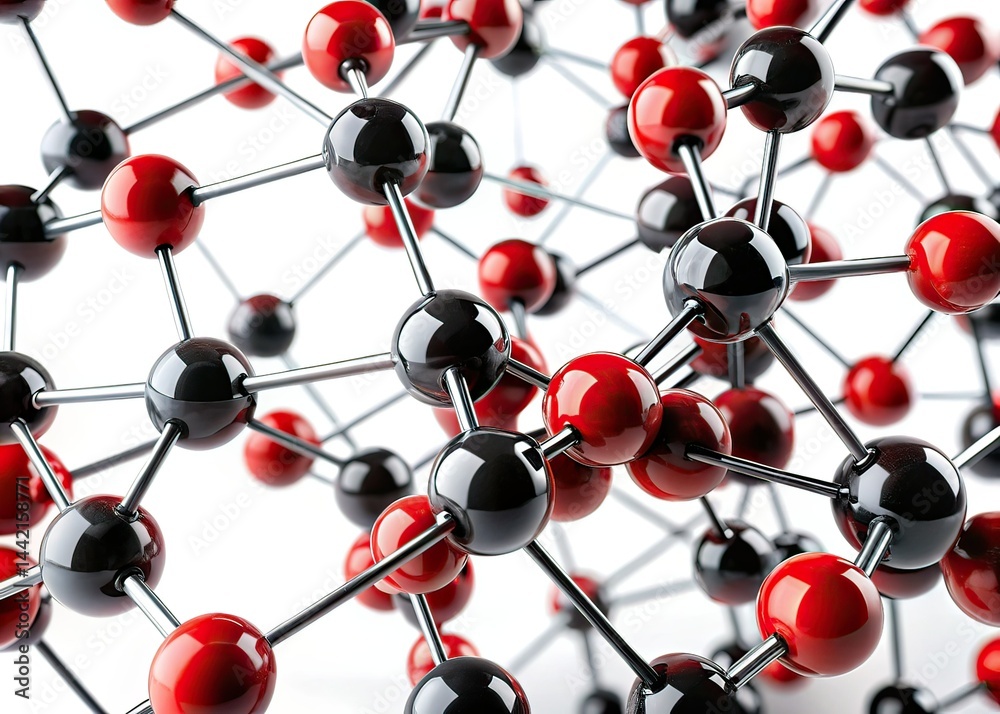 Minimalist Molecular Structure - Red & Black Atoms - AI Art