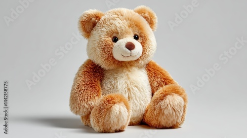 a plush teddy bear on a white isolated background, soft and cuddly texture