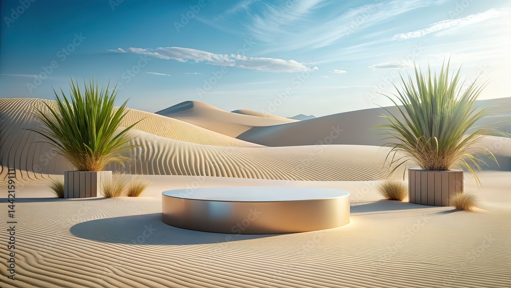 Minimalist Product Display Sand Dunes Round Platform AI Photography