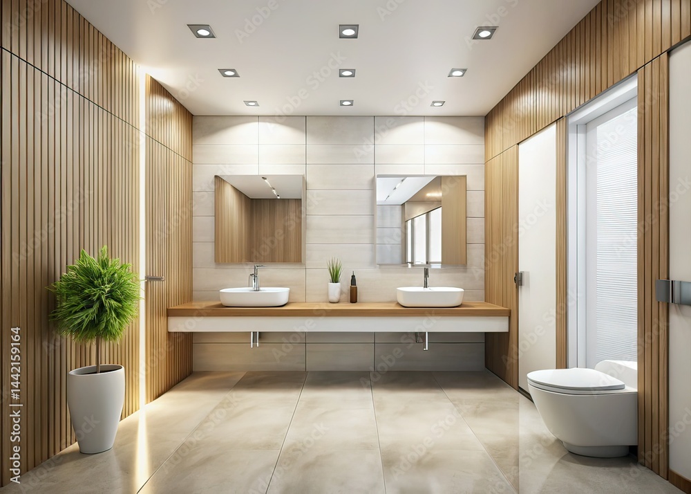 Minimalist Restroom, Modern Bathroom, Clean Design, Interior Photography, Empty Toilet, Minimalist Architecture, Modern Design, Simple, Stylish, Clean Lines, Abstract Bathroom, Modern Restroom, Styl