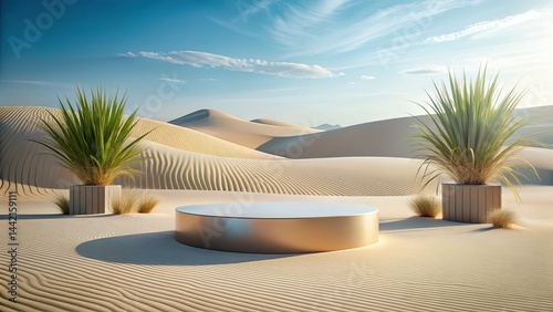 Obraz na płótnie Minimalist Product Display Sand Dunes Round Platform AI Photography w salonie