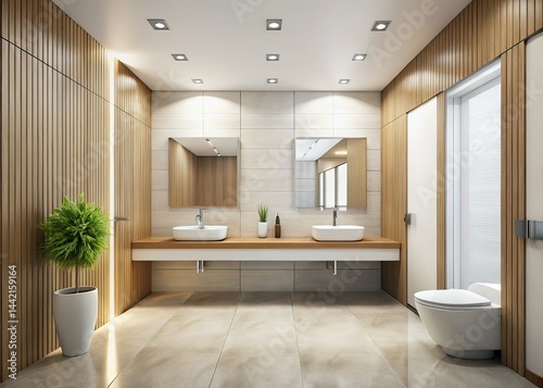 Obraz na płótnie Minimalist Restroom, Modern Bathroom, Clean Design, Interior Photography, Empty Toilet, Minimalist Architecture, Modern Design, Simple, Stylish, Clean Lines, Abstract Bathroom, Modern Restroom, Styl w salonie