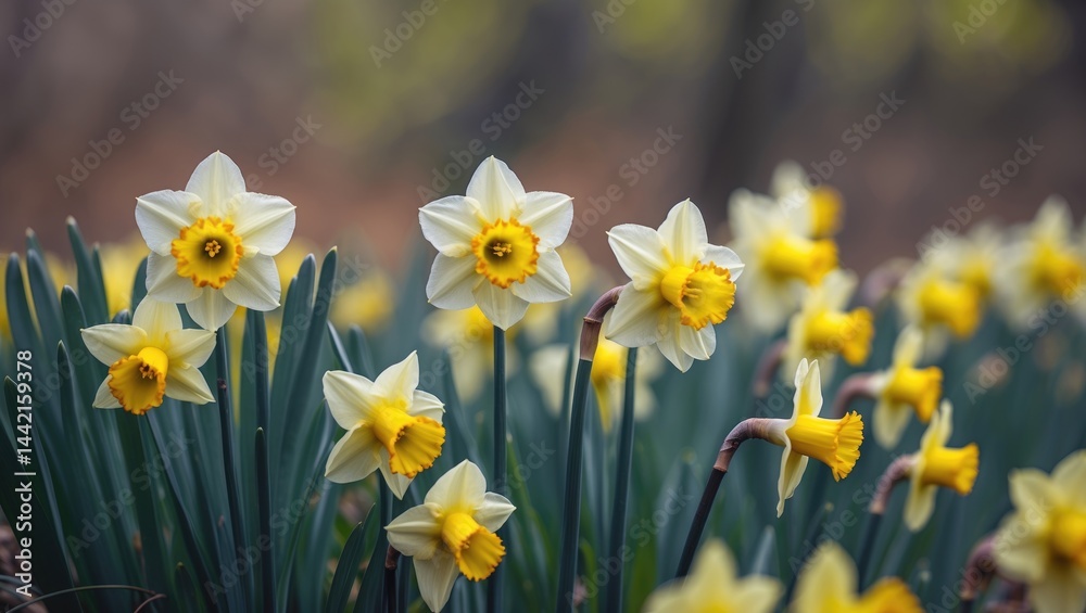Pair of Daffodils highlighted in a group with a soft-focused background Pair of Daffodils highlighted in a group with a soft-focused background