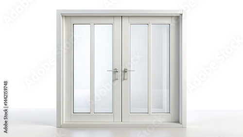 Obraz na płótnie Minimalist White Plastic Double Door Window, Isolated w salonie