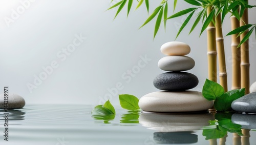 Bamboo and pebbles creating a spa background