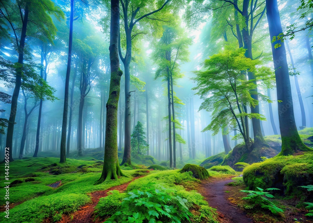 Misty Forest Foggy Landscape, Dreamy Woods, Atmospheric Photography