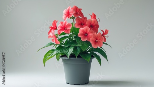 Wallpaper Mural Isolated white background featuring red impatiens flowers in a pot Torontodigital.ca