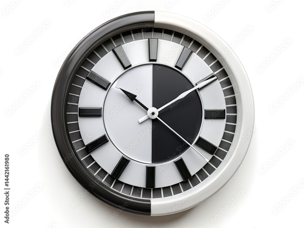 Modern 3D Black & White Wall Clock Drone Shot Loop - Alpha Channel