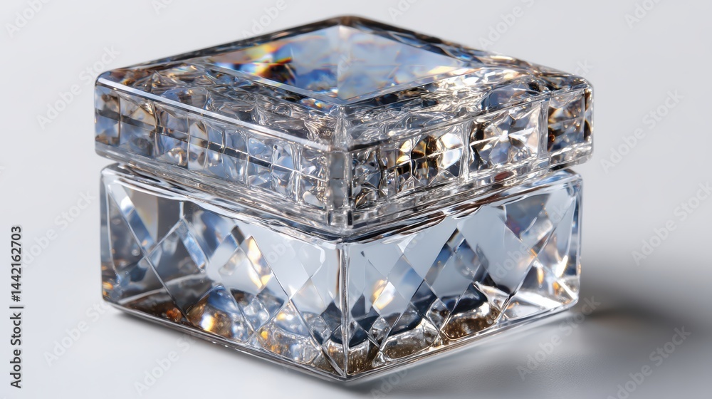 Fototapeta premium a crystal jewelry box on a white isolated background, delicate and elegant lighting