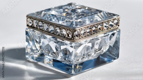 a crystal jewelry box on a white isolated background, delicate and elegant lighting