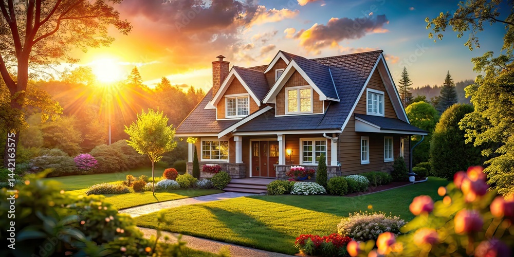 Modern Cottage House Exterior - Real Estate Photography with Bokeh