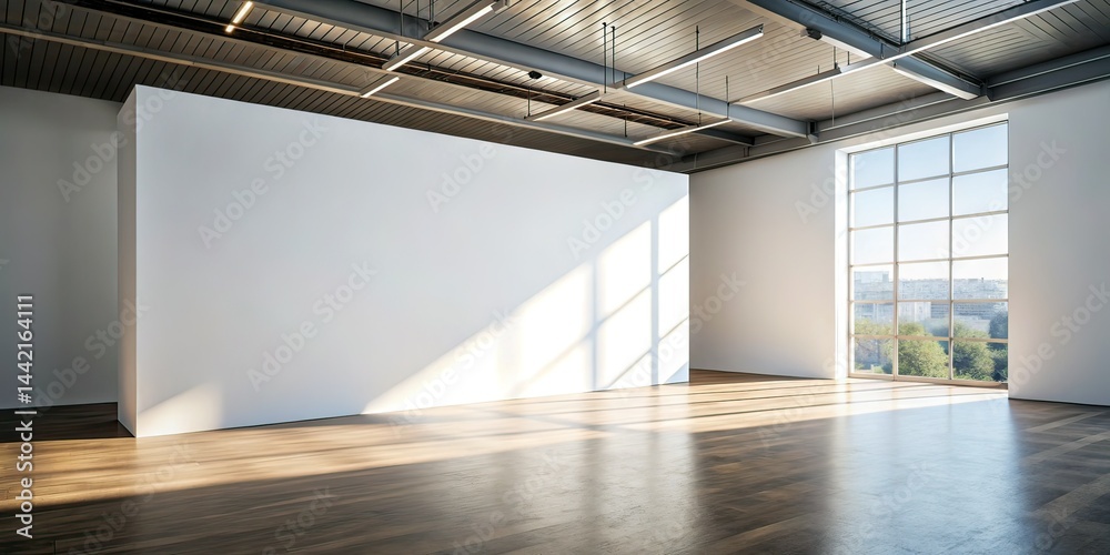 Modern Empty Gallery Mockup - Sunny White Wall