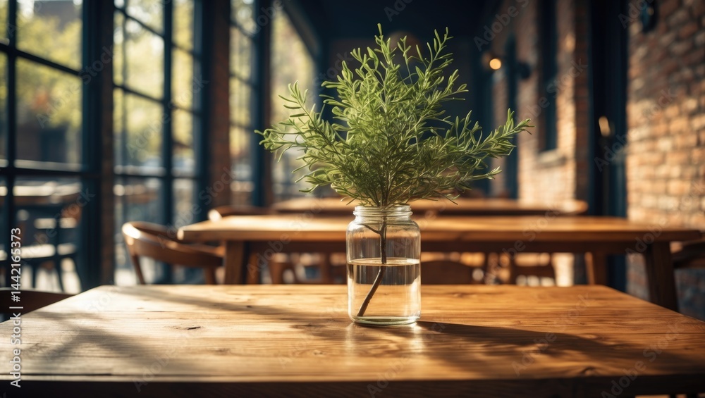 Fototapeta premium Decorative small tree inside glass jar on wooden surface