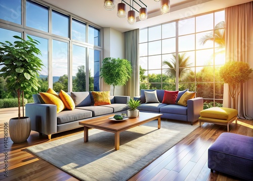 Obraz na płótnie Modern Interior Design, Natural Light, Home Decor, Living Room, Interior Photography, Photorealistic, AI Art, Spacious, Stylish, Bright, Cozy w salonie