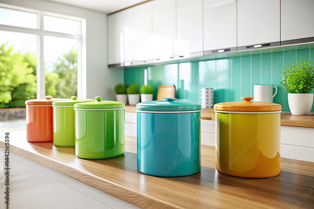Modern Kitchen Containers Mockup - Vibrant Colors Minimalist Display
