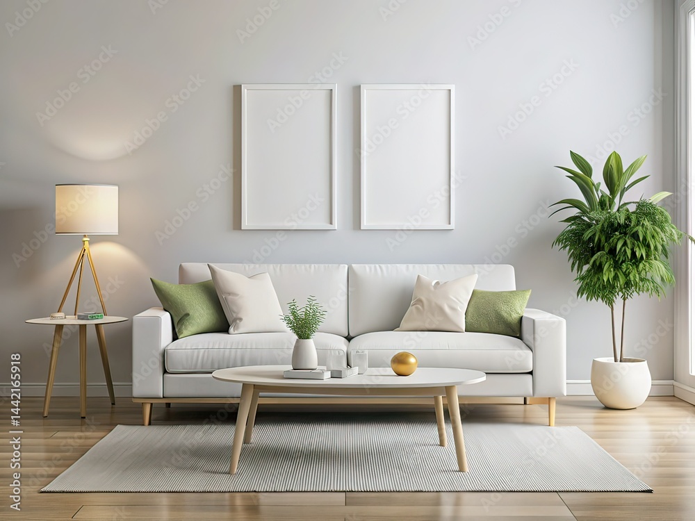 Modern Living Room Mockup - Empty Poster White Couch