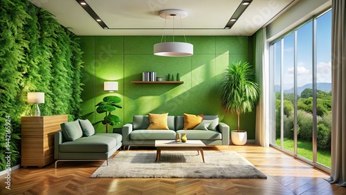 Obraz na płótnie Modern Living Room Aerial View Green Wall AC w salonie