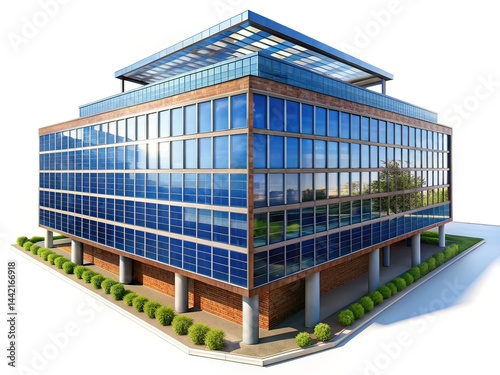 Obraz na płótnie Modern Office Rooftop Solar Panels, Renewable Energy, Sustainable Architecture, Bright Sunlight w salonie